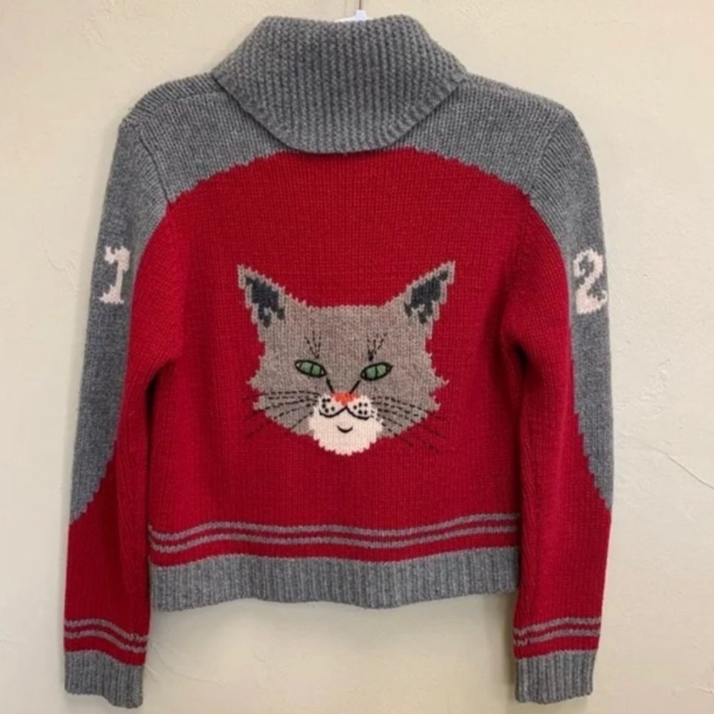 Anthropologie Moth RARE HARD TO FIND Women Cat Feline Thick Knit Varsity Sweater
